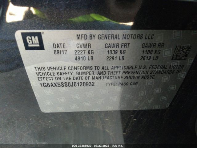 Photo 8 VIN: 1G6AX5SS0J0120932 - CADILLAC CTS SEDAN 