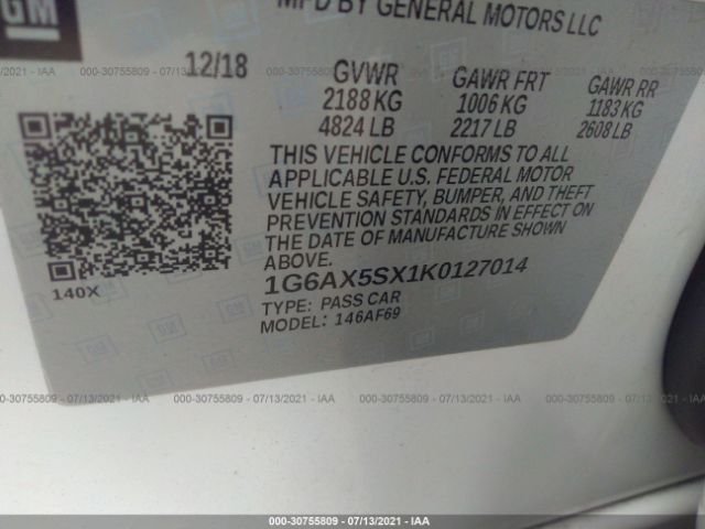 Photo 8 VIN: 1G6AX5SX1K0127014 - CADILLAC CTS SEDAN 