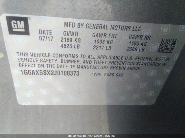 Photo 8 VIN: 1G6AX5SX2J0108373 - CADILLAC CTS SEDAN 