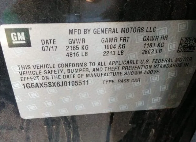 Photo 8 VIN: 1G6AX5SX6J0105511 - CADILLAC CTS SEDAN 