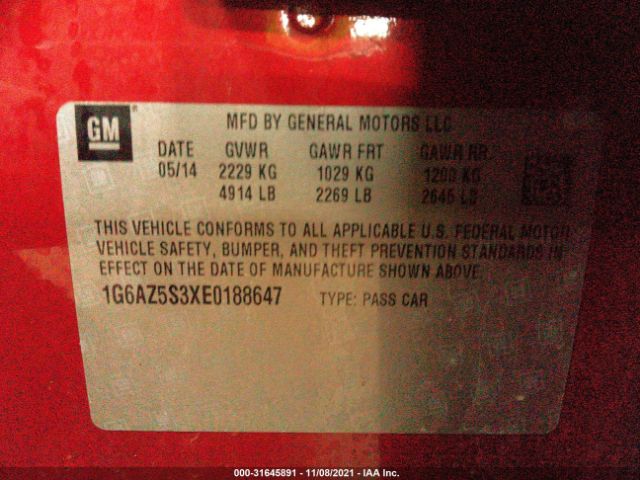 Photo 8 VIN: 1G6AZ5S3XE0188647 - CADILLAC CTS SEDAN 