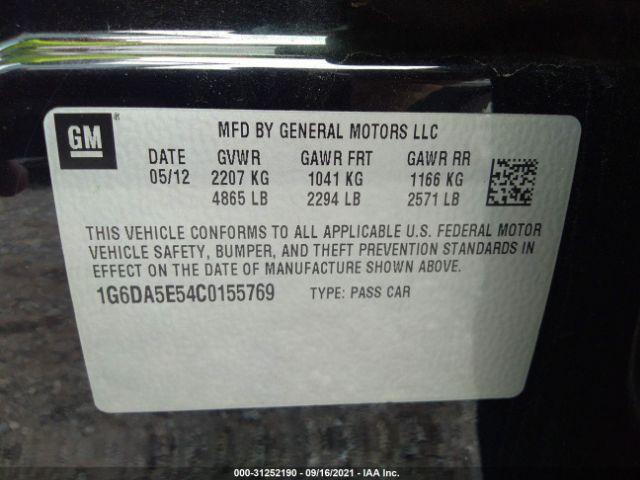 Photo 8 VIN: 1G6DA5E54C0155769 - CADILLAC CTS SEDAN 