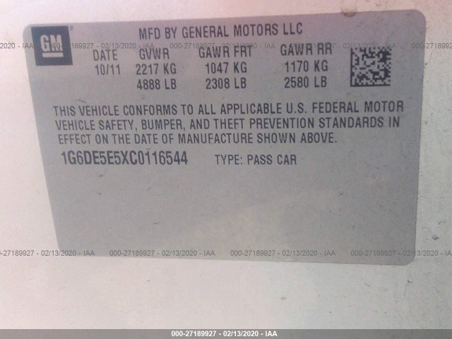 Photo 8 VIN: 1G6DE5E5XC0116544 - CADILLAC CTS SEDAN 