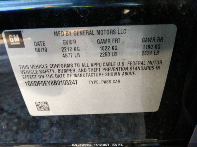 Photo 8 VIN: 1G6DF5EY8B0103247 - CADILLAC CTS SEDAN 