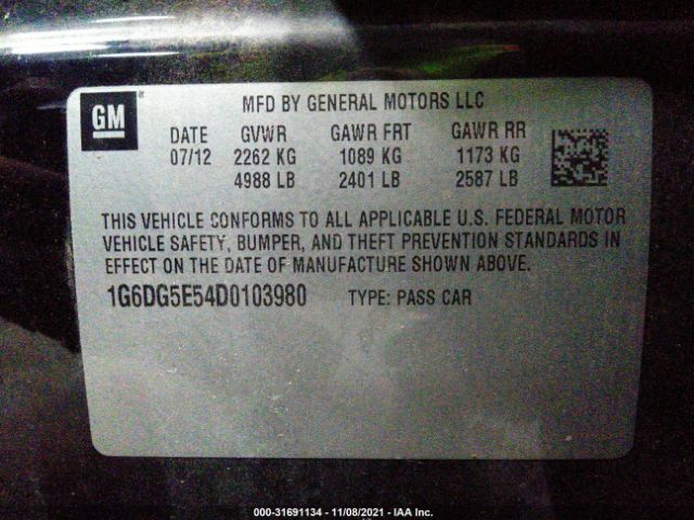 Photo 8 VIN: 1G6DG5E54D0103980 - CADILLAC CTS SEDAN 