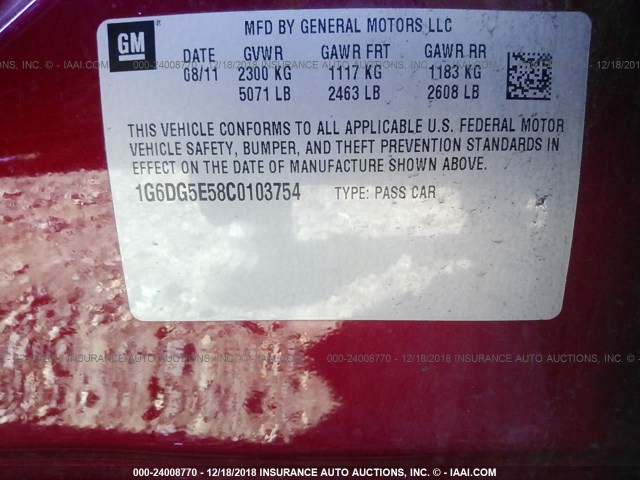 Photo 8 VIN: 1G6DG5E58C0103754 - CADILLAC CTS SEDAN 