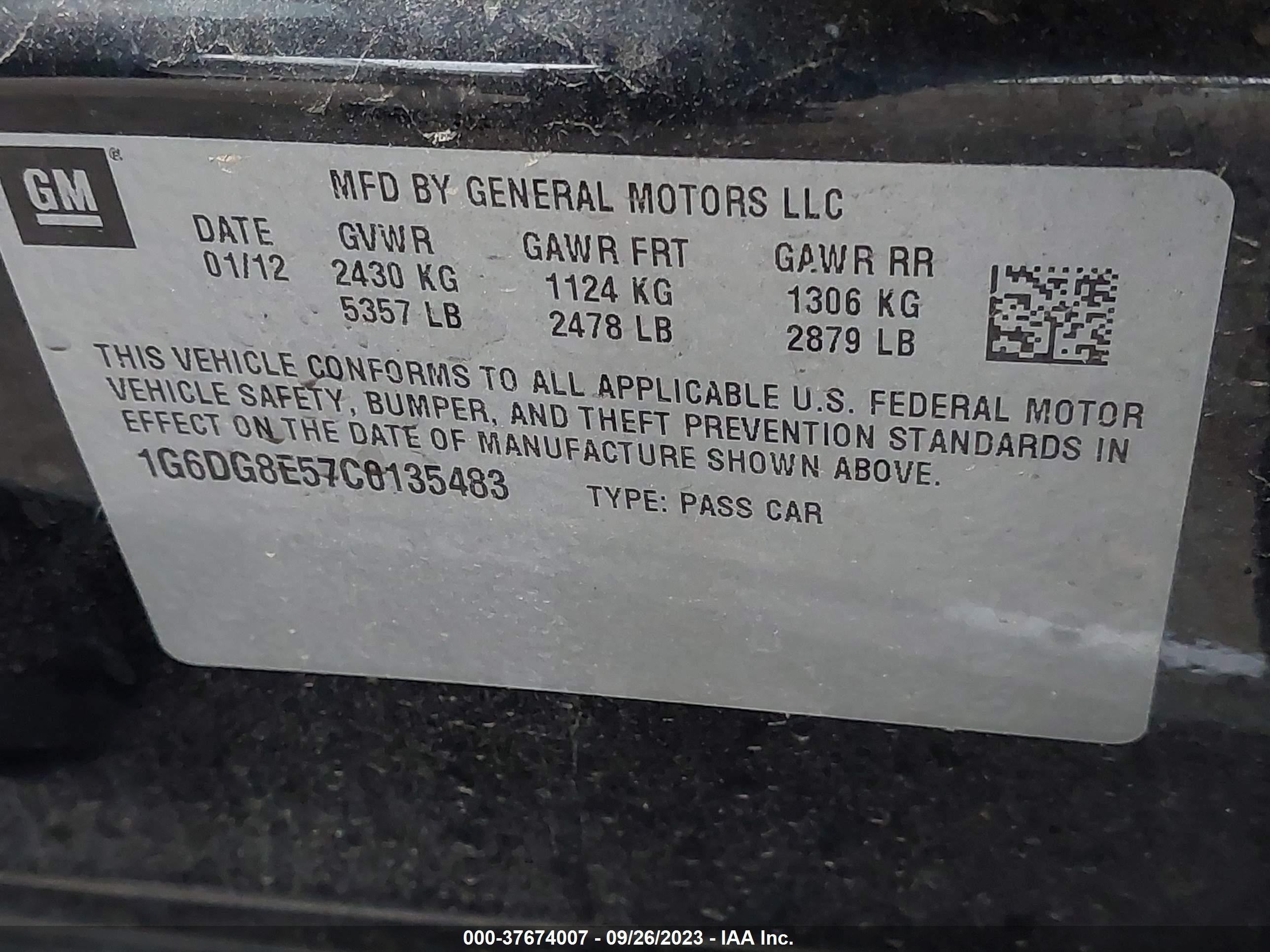 Photo 8 VIN: 1G6DG8E57C0135483 - CADILLAC CTS 