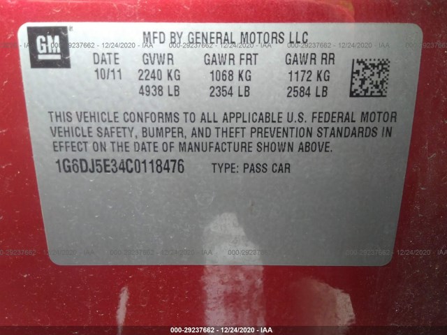 Photo 8 VIN: 1G6DJ5E34C0118476 - CADILLAC CTS SEDAN 