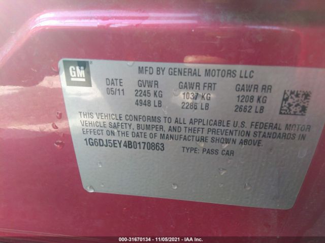 Photo 8 VIN: 1G6DJ5EY4B0170863 - CADILLAC CTS SEDAN 