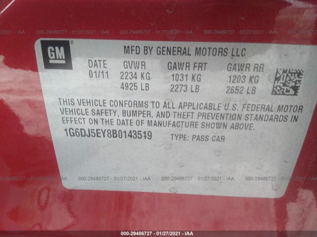 Photo 8 VIN: 1G6DJ5EY8B0143519 - CADILLAC CTS SEDAN 