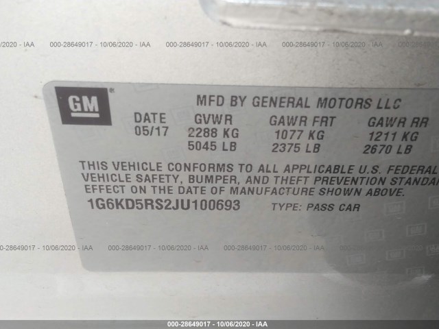 Photo 8 VIN: 1G6KD5RS2JU100693 - CADILLAC CT6 