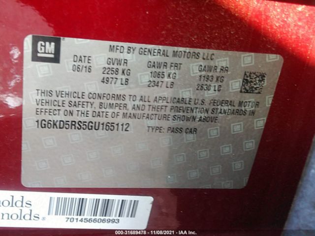 Photo 8 VIN: 1G6KD5RS5GU165112 - CADILLAC CT6 SEDAN 