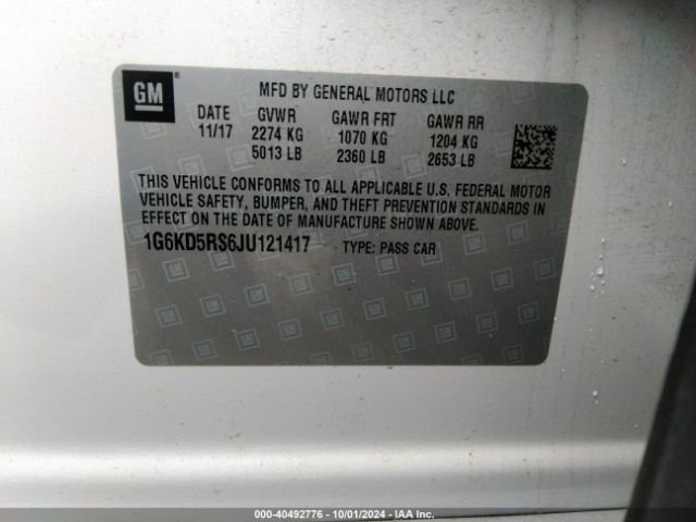 Photo 8 VIN: 1G6KD5RS6JU121417 - CADILLAC CT6 