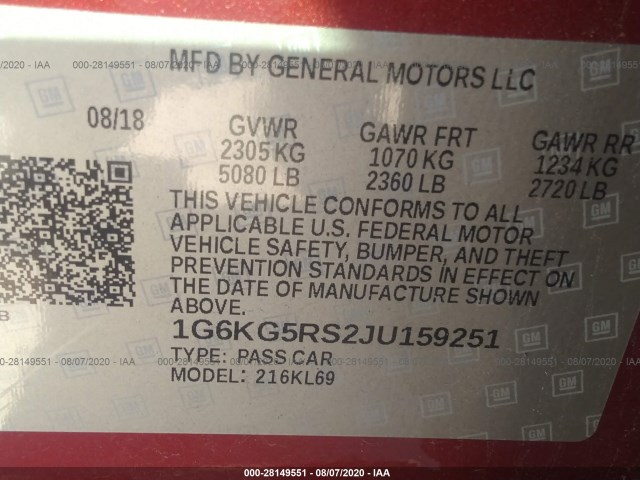 Photo 8 VIN: 1G6KG5RS2JU159251 - CADILLAC CT6 SEDAN 