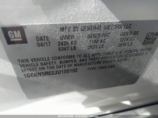 Photo 8 VIN: 1G6KN5R62JU100192 - CADILLAC CT6 SEDAN 