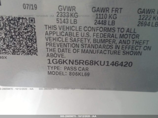 Photo 8 VIN: 1G6KN5R68KU146420 - CADILLAC CT6 SEDAN 