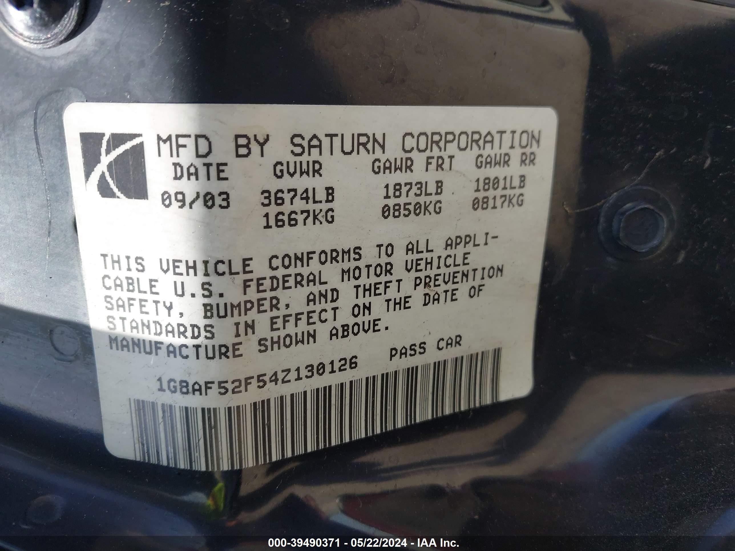 Photo 8 VIN: 1G8AF52F54Z130126 - SATURN ION 