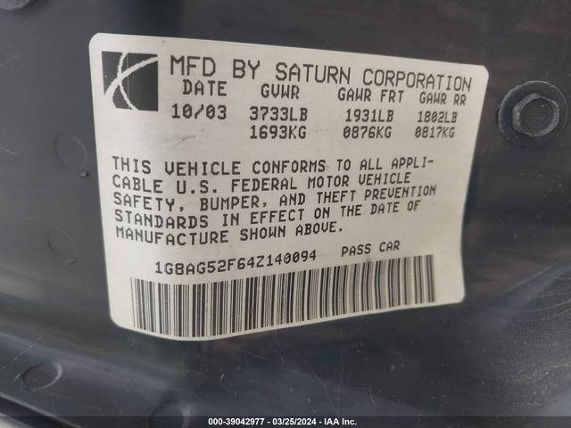 Photo 8 VIN: 1G8AG52F64Z140094 - SATURN ION 