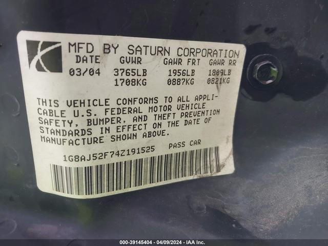 Photo 8 VIN: 1G8AJ52F74Z191525 - SATURN ION 