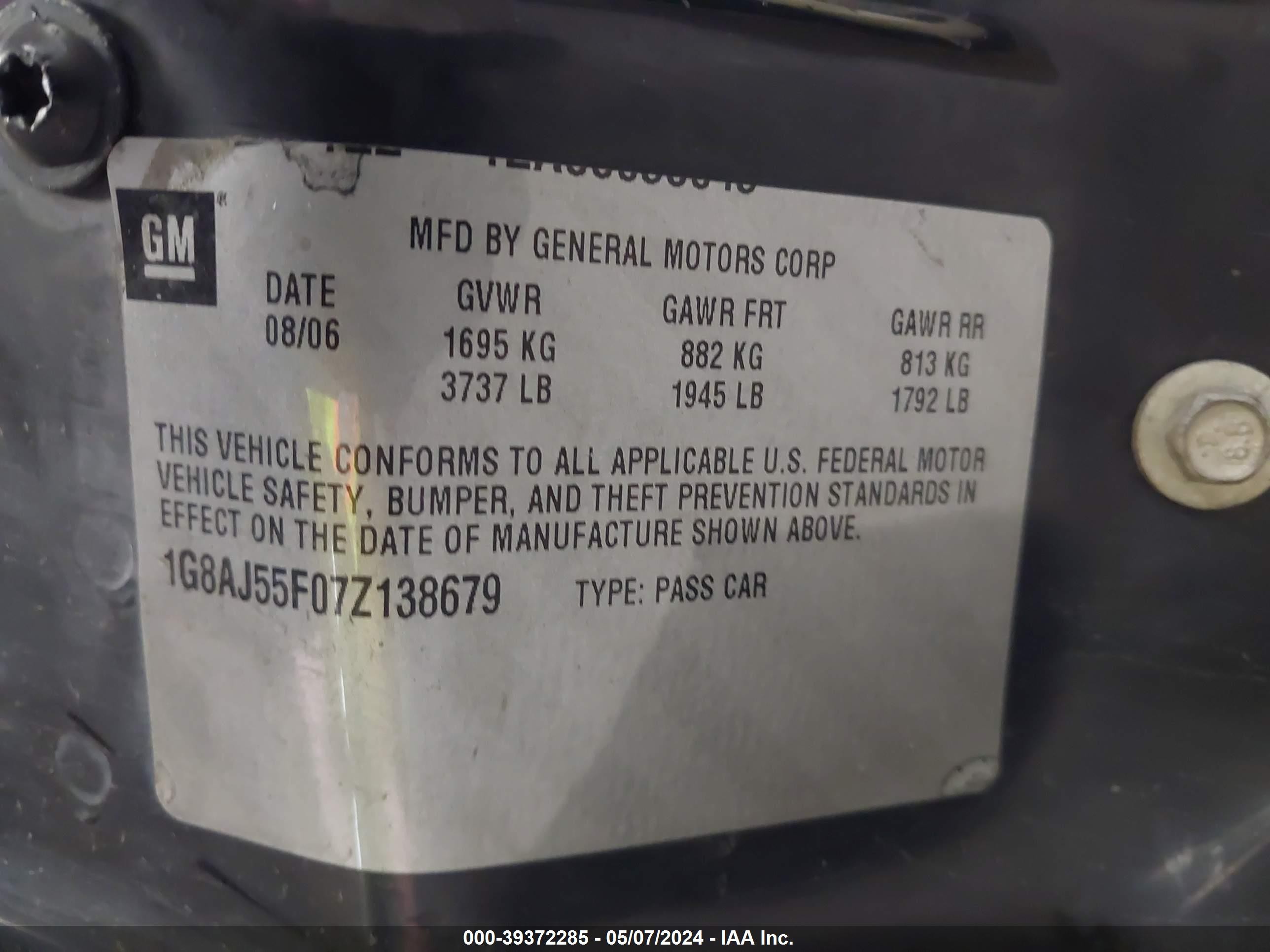 Photo 8 VIN: 1G8AJ55F07Z138679 - SATURN ION 