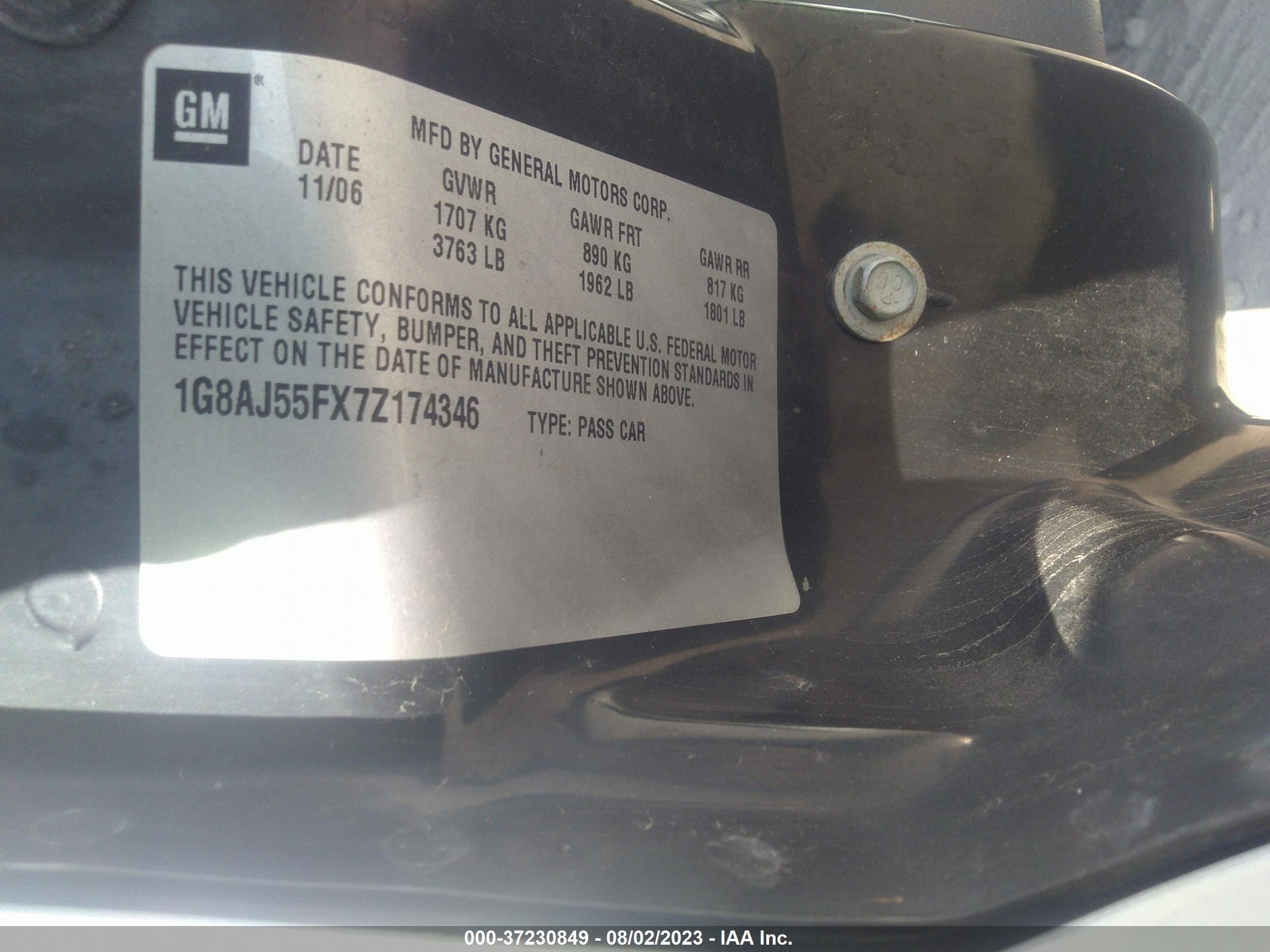 Photo 8 VIN: 1G8AJ55FX7Z174346 - SATURN ION 