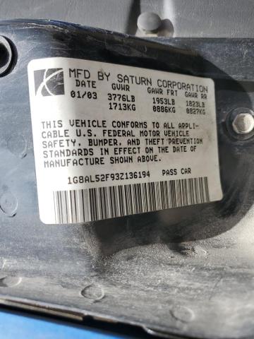 Photo 11 VIN: 1G8AL52F93Z136194 - SATURN ION LEVEL 