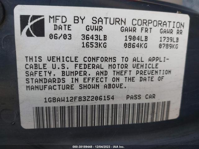 Photo 8 VIN: 1G8AW12F83Z206154 - SATURN ION 