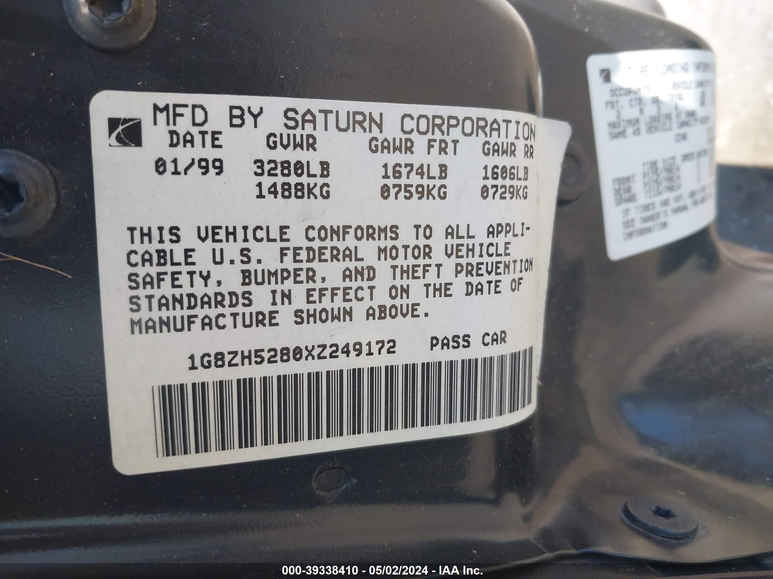 Photo 8 VIN: 1G8ZH5280XZ249172 - SATURN SL 