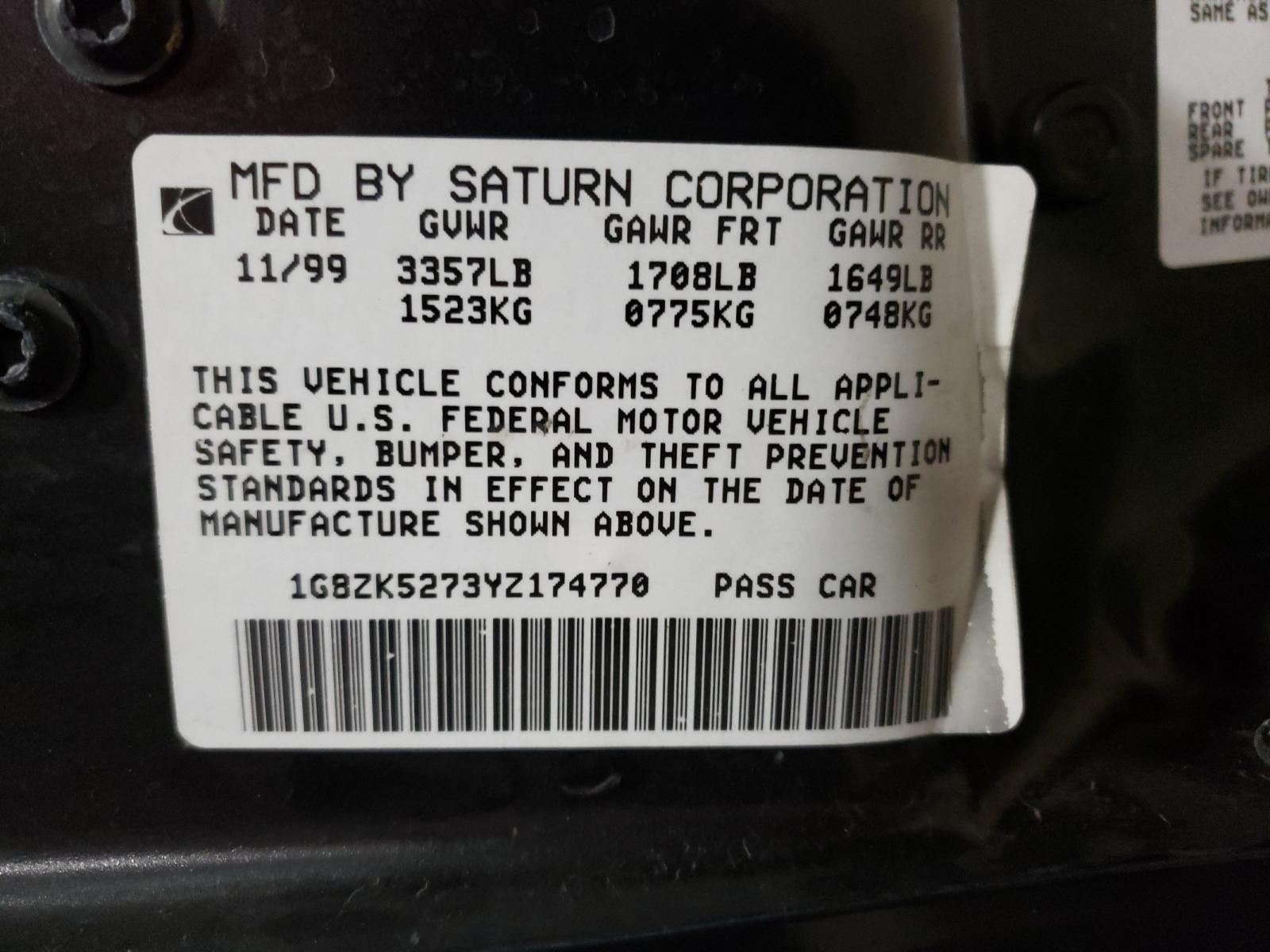 Photo 9 VIN: 1G8ZK5273YZ174770 - SATURN SL2 