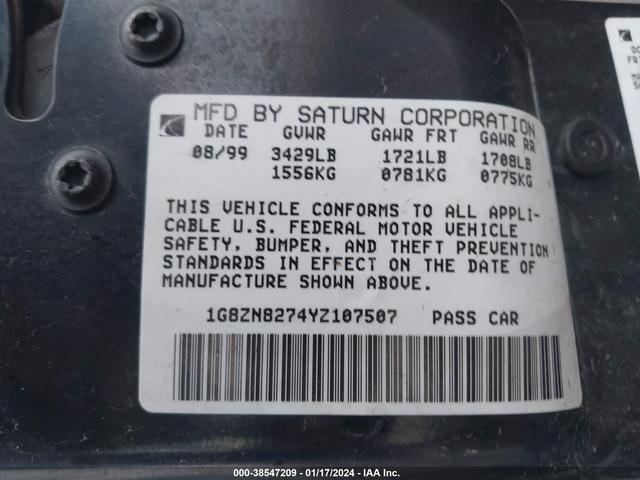 Photo 8 VIN: 1G8ZN8274YZ107507 - SATURN SL 