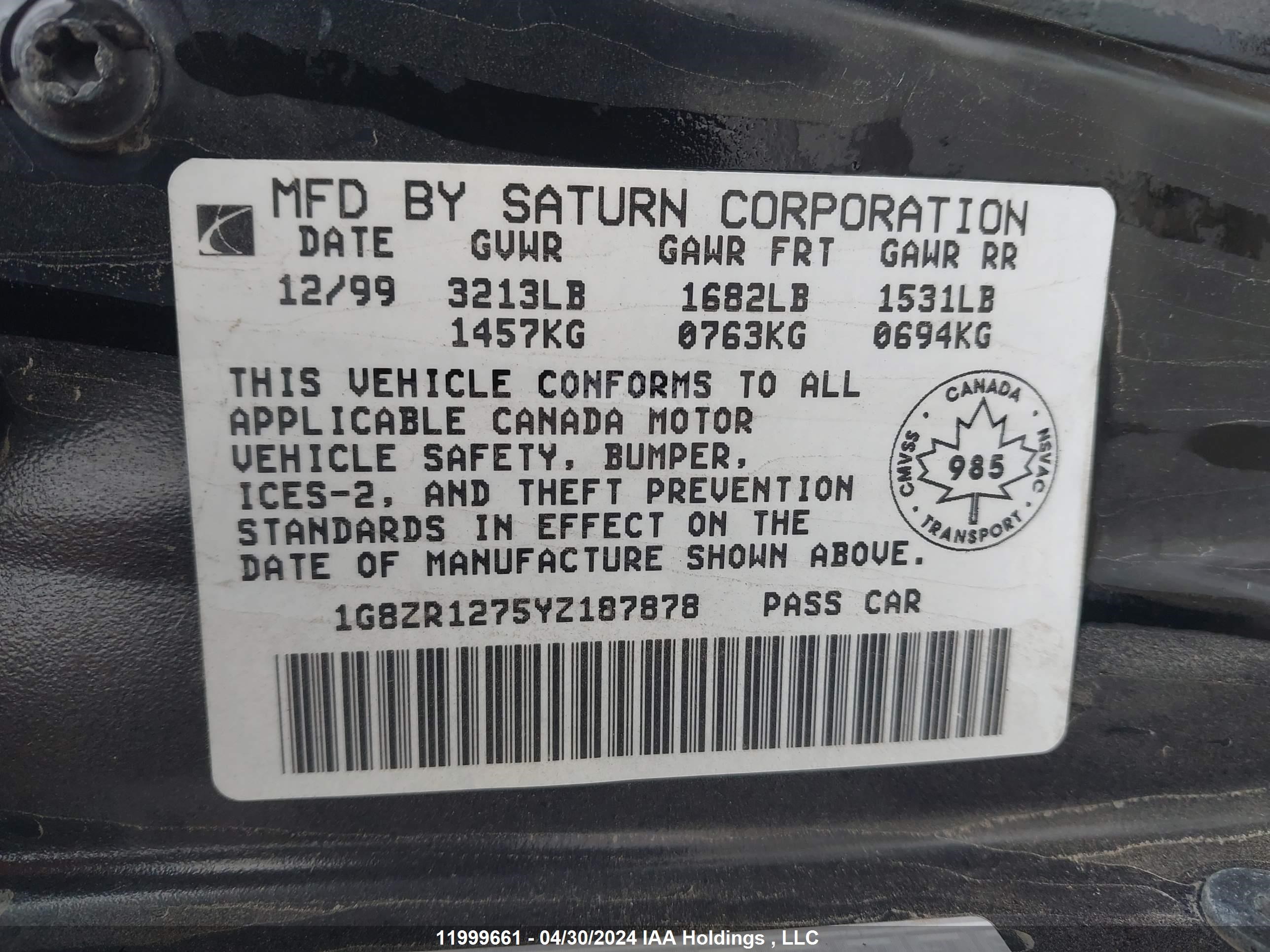 Photo 8 VIN: 1G8ZR1275YZ187878 - SATURN NULL 