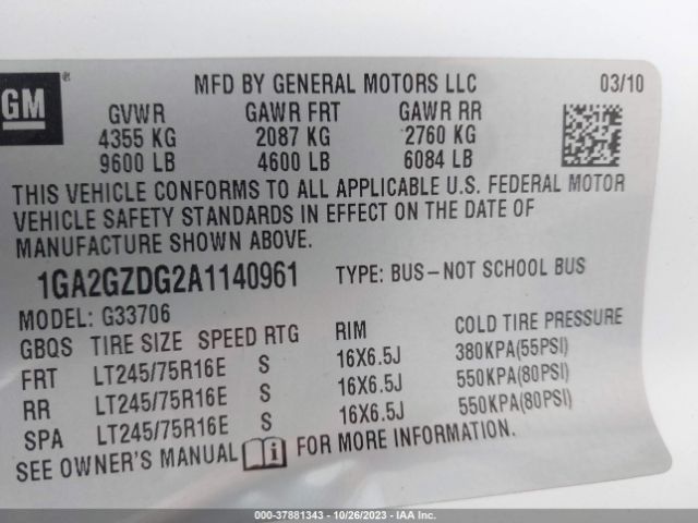 Photo 8 VIN: 1GA2GZDG2A1140961 - CHEVROLET EXPRESS 3500 