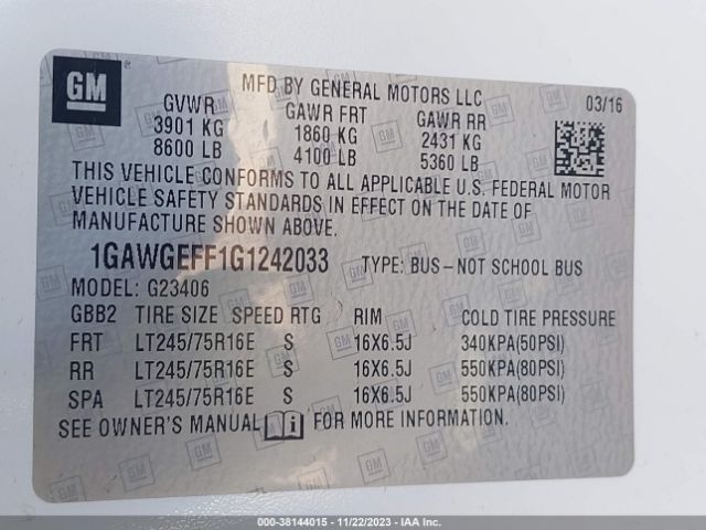 Photo 8 VIN: 1GAWGEFF1G1242033 - CHEVROLET EXPRESS G2500 