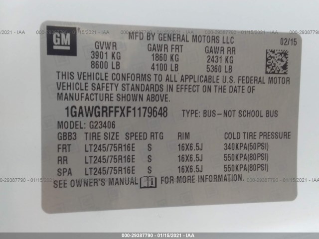 Photo 8 VIN: 1GAWGRFFXF1179648 - CHEVROLET EXPRESS PASSENGER 