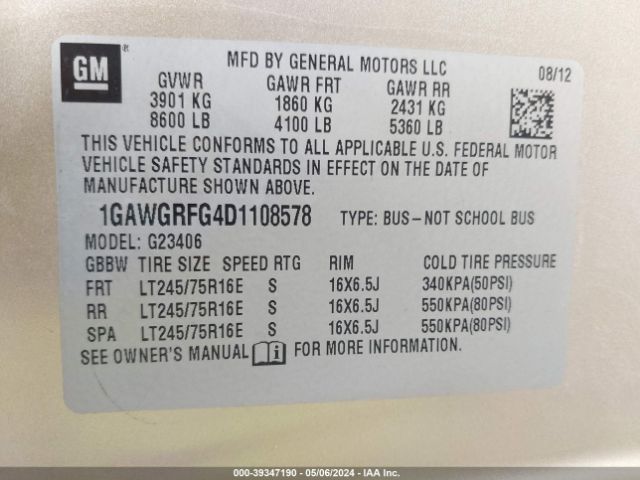 Photo 8 VIN: 1GAWGRFG4D1108578 - CHEVROLET EXPRESS G2500 