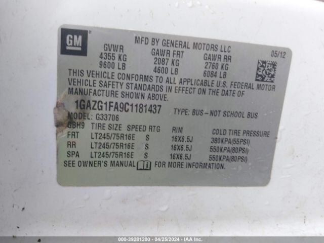 Photo 8 VIN: 1GAZG1FA9C1181437 - CHEVROLET EXPRESS 3500 