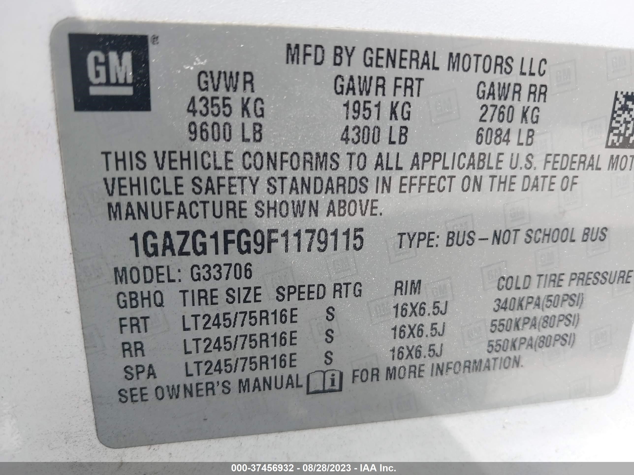 Photo 8 VIN: 1GAZG1FG9F1179115 - CHEVROLET EXPRESS 