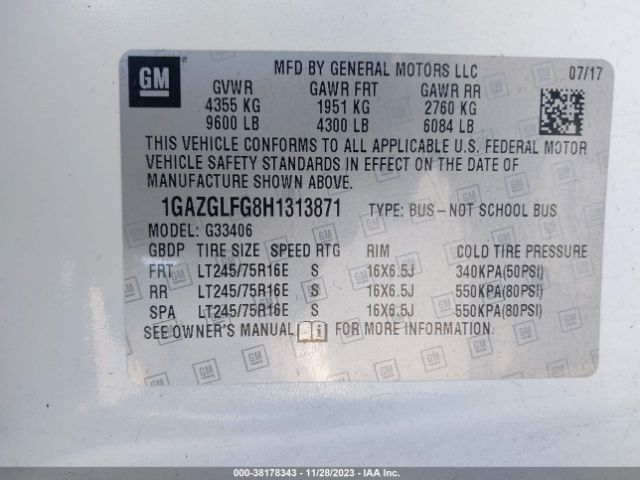 Photo 8 VIN: 1GAZGLFG8H1313871 - CHEVROLET EXPRESS G3500 