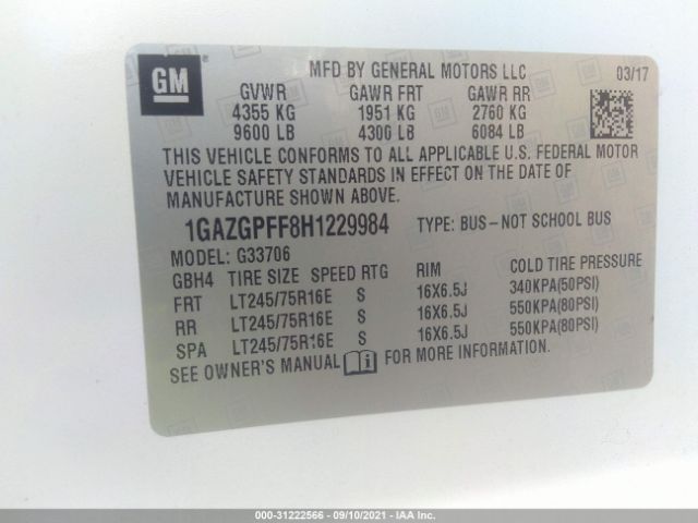 Photo 8 VIN: 1GAZGPFF8H1229984 - CHEVROLET EXPRESS PASSENGER 