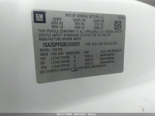 Photo 8 VIN: 1GAZGPFG9G1338087 - CHEVROLET EXPRESS PASSENGER 