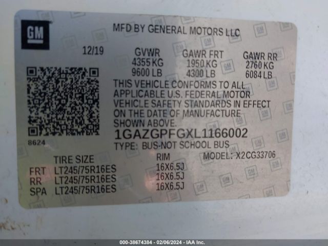 Photo 8 VIN: 1GAZGPFGXL1166002 - CHEVROLET EXPRESS PASSENGER 