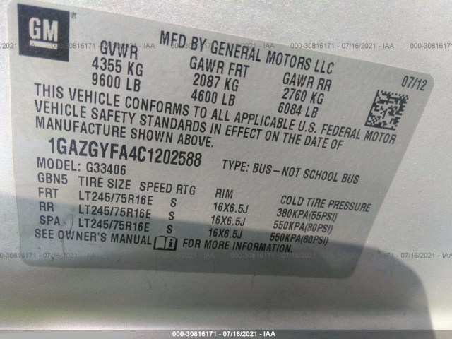 Photo 8 VIN: 1GAZGYFA4C1202588 - CHEVROLET EXPRESS PASSENGER 