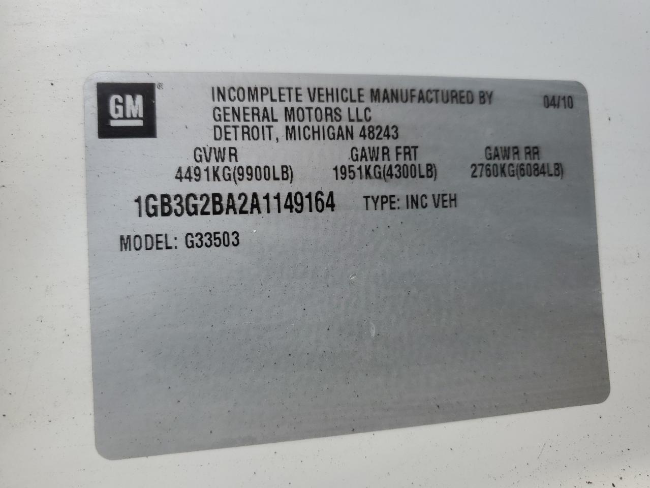 Photo 11 VIN: 1GB3G2BA2A1149164 - CHEVROLET EXPRESS 