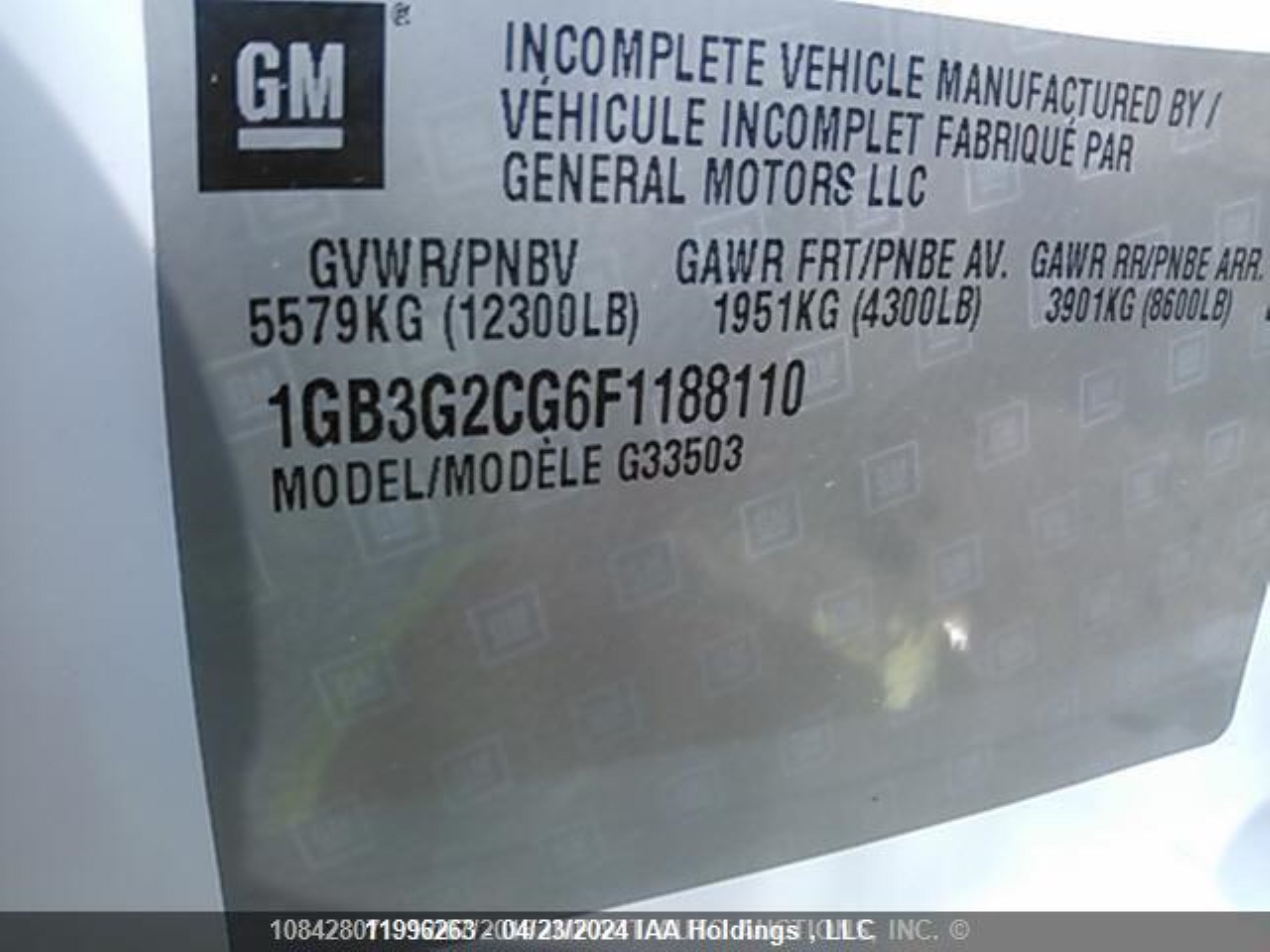 Photo 8 VIN: 1GB3G2CG6F1188110 - CHEVROLET NULL 