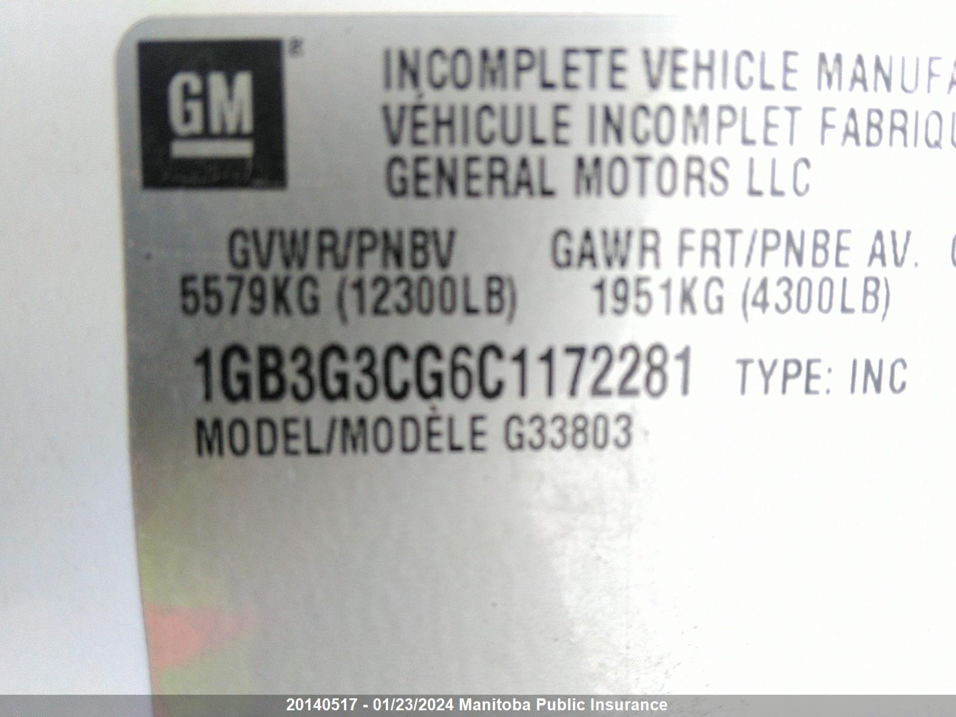 Photo 8 VIN: 1GB3G3CG6C1172281 - CHEVROLET NULL 