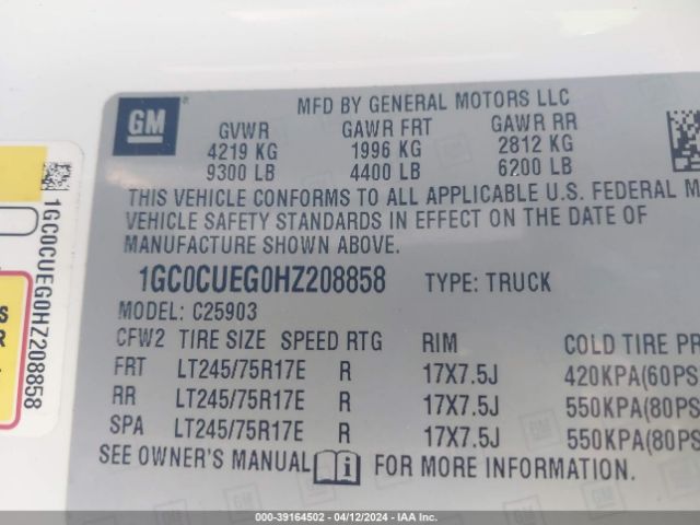 Photo 8 VIN: 1GC0CUEG0HZ208858 - CHEVROLET SILVERADO 2500HD 