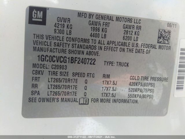 Photo 8 VIN: 1GC0CVCG1BF240722 - CHEVROLET SILVERADO 2500HD 