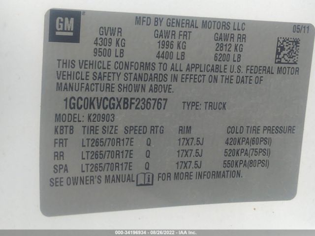 Photo 8 VIN: 1GC0KVCGXBF236767 - CHEVROLET SILVERADO 2500HD 