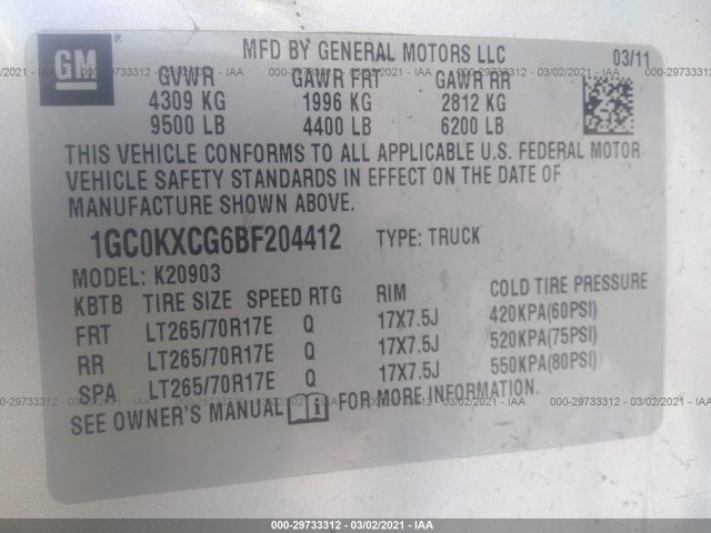 Photo 8 VIN: 1GC0KXCG6BF204412 - CHEVROLET SILVERADO 2500HD 