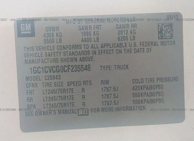 Photo 8 VIN: 1GC1CVCG0CF235548 - CHEVROLET SILVERADO 2500HD 